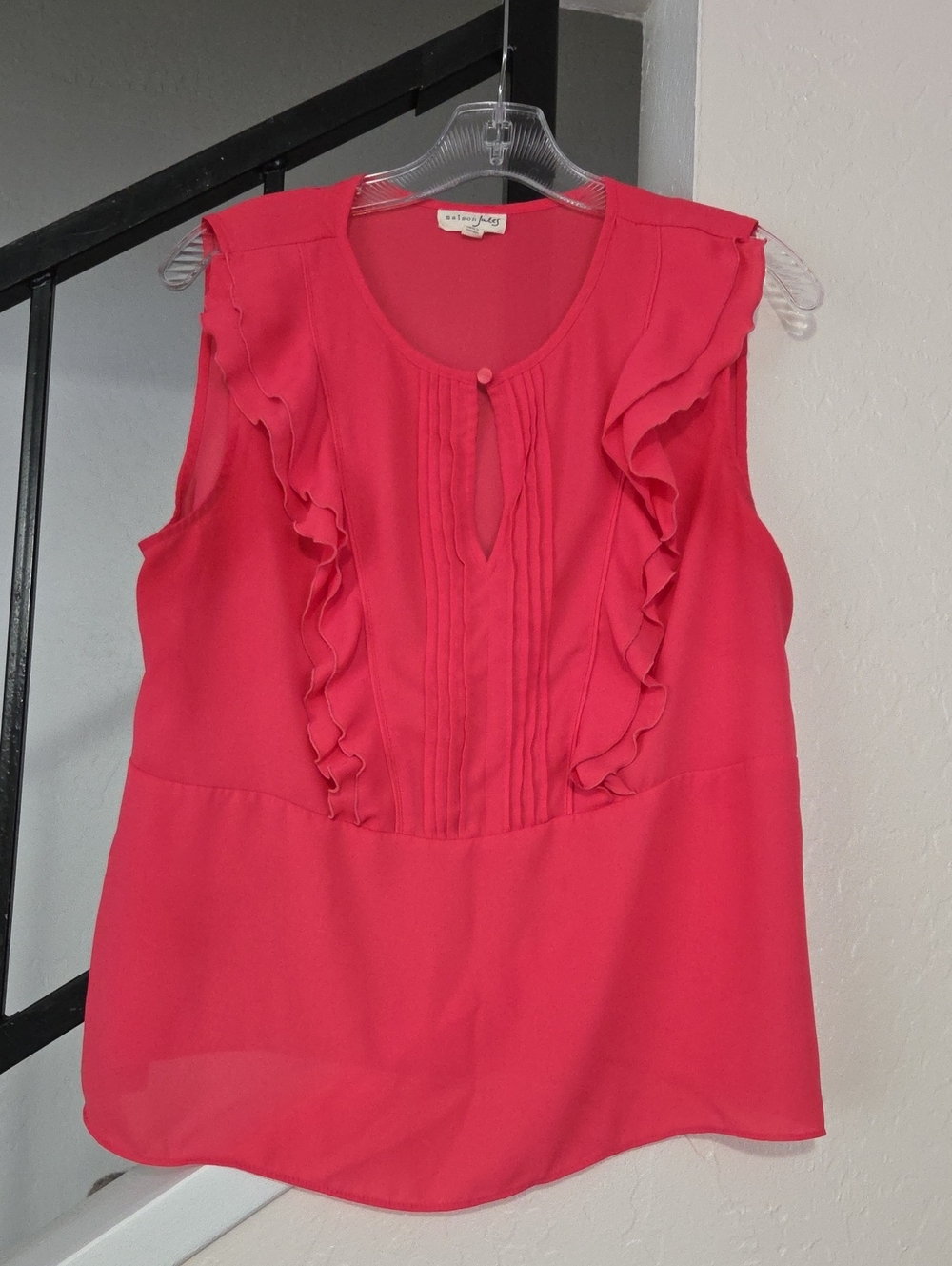 Maison Jules Pink Coral Ruffle Pintuck Sleeveless Top Size L